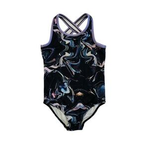 Joe Fresh Black and Blue One Piece Swimsuit with Cross-Back Design